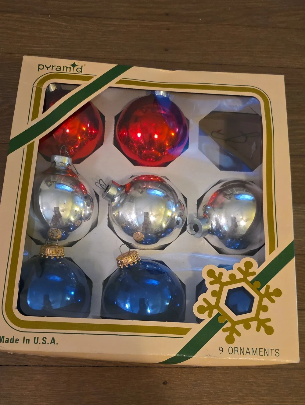 Pyramid Vintage Holiday Glass Ornament Set - Red, Silver & Blue